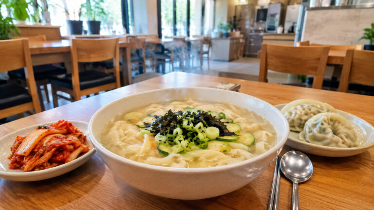 Best kalguksu in Seoul with Korean knife-cut noodles, kimchi, and dumplings
