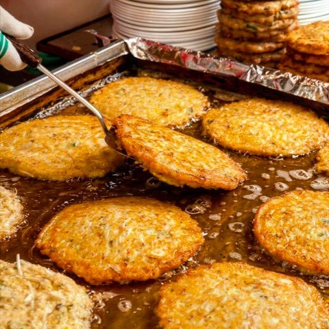 Bindaetteok mung bean pancake at Gwangjang Market Seoul