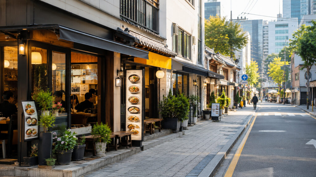 Foreign traveler looking for a Korean breakfast restaurant in Seoul early in the morning