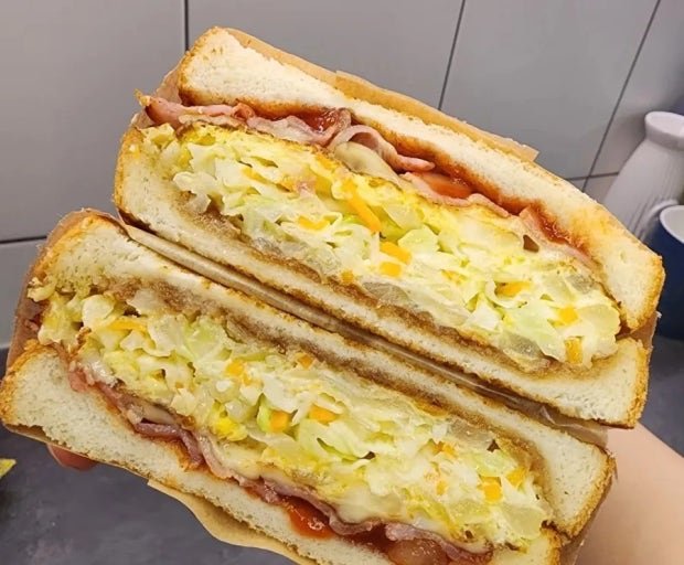 Korean-style breakfast toast filled with egg and cabbage