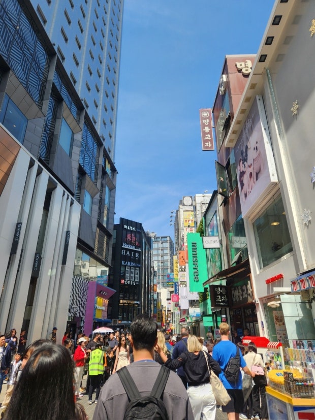 Myeongdong Station street near Korean BBQ restaurants in Seoul