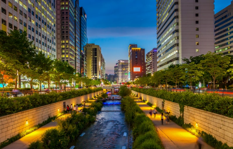 Cheonggyecheon Stream near Gwangjang Market in central Seoul