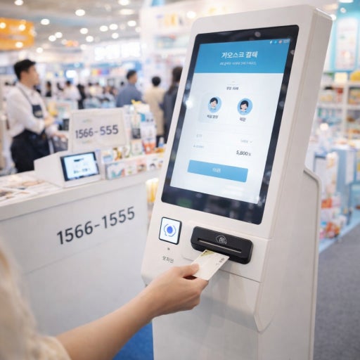 Paying for a food order at a restaurant kiosk in Korea