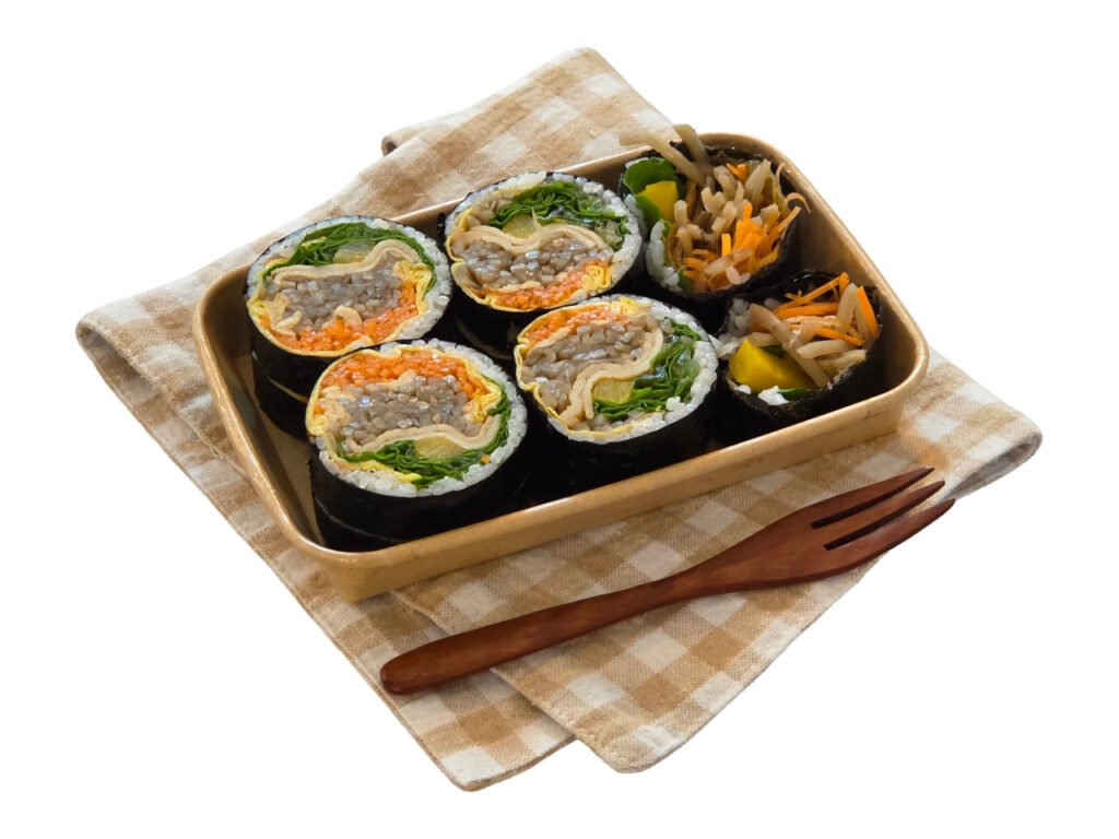 Freshly sliced gimbap from Sikmulwon Gimbap in Seocho