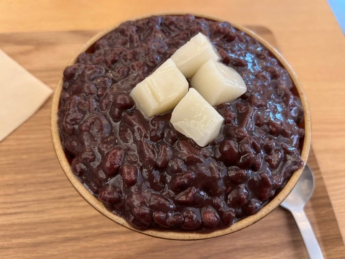 Traditional Korean patbingsu with red beans and rice cake in Seoul