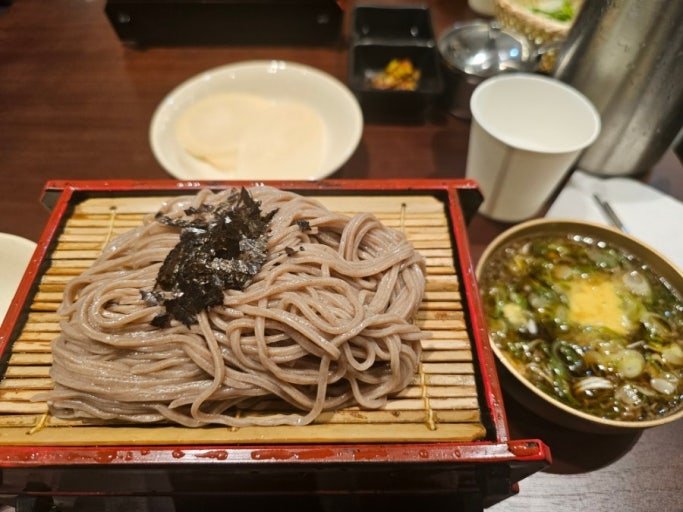 Cold buckwheat noodles with dipping sauce at Yurim Myeon in Seoul