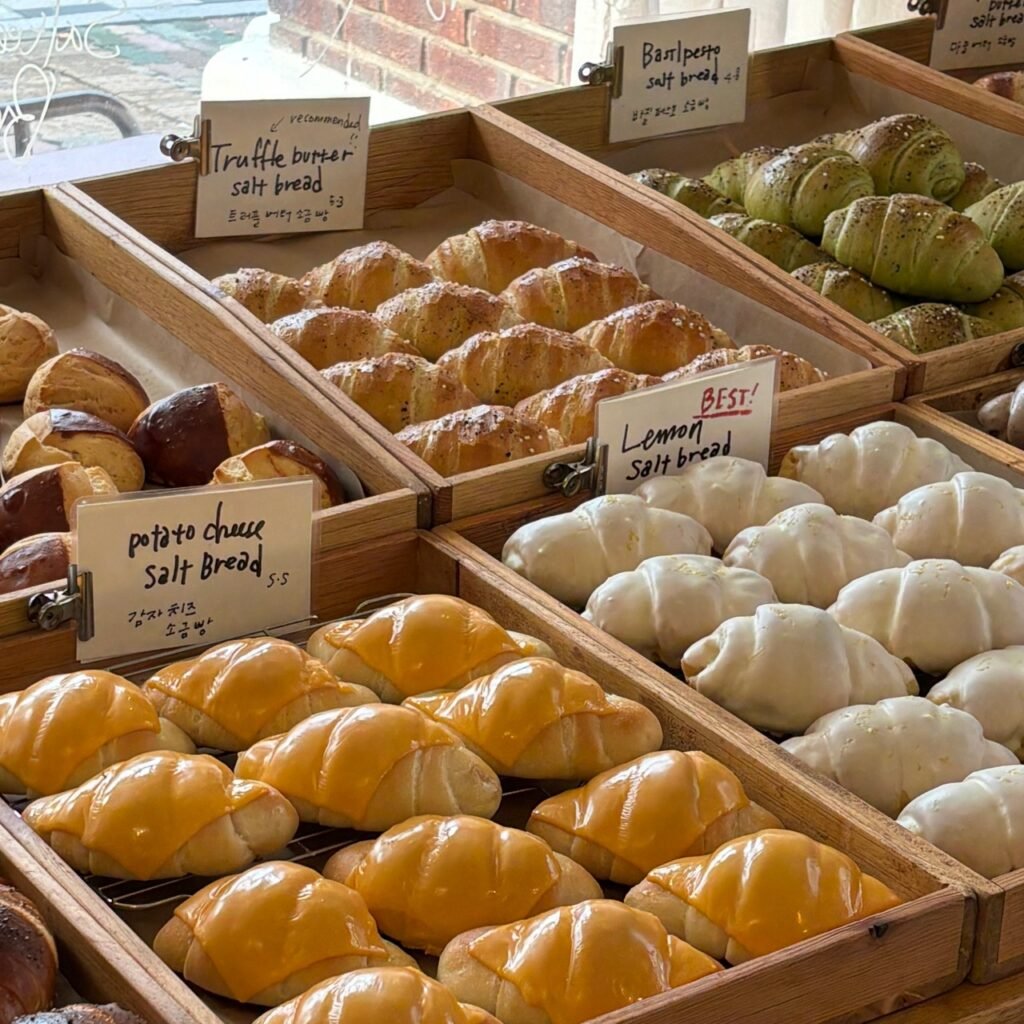 Salt bread selection at Artist Bakery in Anguk, Seoul