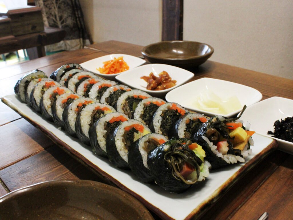 Joseon Gimbap with seasoned greens at a gimbap shop near Anguk in Seoul