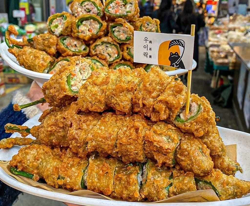 Stuffed fried chili pepper at Wooyirak in Mangwon Market
